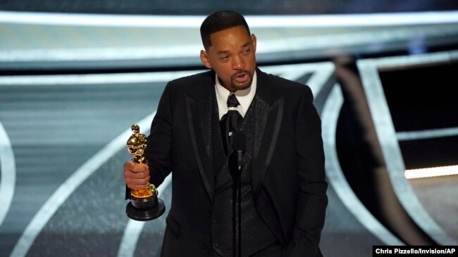 Will Smith cries as he accepts the award for best performance by an actor in a leading role for "King Richard" at the Oscars on Sunday, March 27, 2022, at the Dolby Theatre in Los Angeles. (AP Photo/Chris Pizzello)