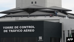 This Jan. 21, 2022, photo shows a view of the control tower of the new international airport, which will be called General Felipe Angeles, near Mexico City.