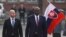 Slovakia's Defense Minister Jaroslav Nad walks with U.S. Secretary of Defense Lloyd Austin at the Ministry of Defense of the Slovak Republic in Bratislava, Slovakia, March 17, 2022.