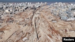 13일 촬영한 리비아 북동부 지중해 항구도시 데르나 홍수 현장