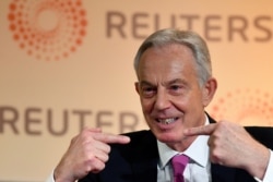FILE - Former British Prime Minister Tony Blair speaks at a Reuters Newsmaker event in London, Nov. 25, 2019.