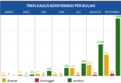 Tren kasus virus corona per bulan di Yogyakarta