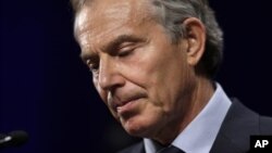 8일 마가렛 대처 영국 전 총리의 죽음을 애도하는 토니 블레어 전 영국 총리.