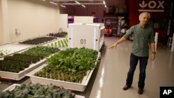 In this Sept. 27, 2018, photo Iron Ox CEO Brandon Alexander gives a tour at his robotic indoor farm in San Carlos, California. 