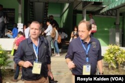 Election observers from the European Union at a polling station in Yangon, Myanmar, Nov. 8, 2015.