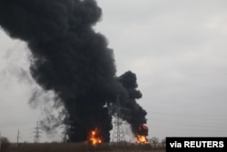 A view shows a fuel depot on fire in the city of Belgorod, Russia April 1, 2022. Pavel Kolyadin/BelPressa/Handout