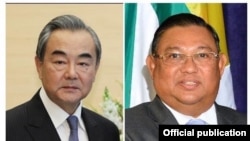တရုတ်နိုင်ငံခြားရေးဝန်ကြီး Wang Yi နဲ့ စစ်ကောင်စီခန့် မြန်မာနိုင်ငံခြားရေးဝန်ကြီး ဦးဝဏ္ဏမောင်လွင်။
