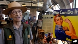 FILE - National Park Service Ranger Betty Reid Soskin smiles during an interview at Rosie the Riveter World War II Home Front National Historical Park in Richmond, California, July 12, 2016. 