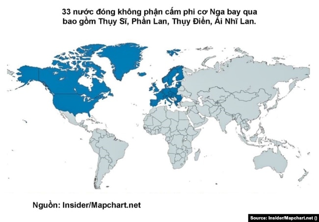 Các nước đóng không phận với Nga.