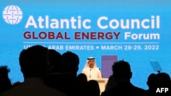 Minister of Energy and Infrastructure of the United Arab Emirates Suhail bin Mohamed al-Mazrouei speaks during the Atlantic Council's Global Energy Forum in Dubai, on March 28, 2022. 