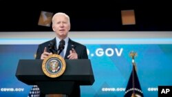 U.S. President Joe Biden speaks about the status of the country's fight against COVID-19, in the South Court Auditorium on the White House campus, in Washington, March 30, 2022. 