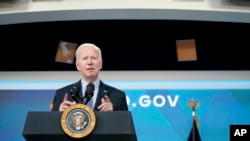 FILE - U.S. President Joe Biden speaks about the status of the country's fight against COVID-19, in the South Court Auditorium on the White House campus, in Washington, March 30, 2022.