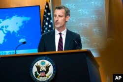 FILE - State Department spokesman Ned Price speaks during a news conference at the State Department, March 10, 2022.