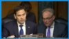 Los senadores Marco Rubio, republicano, y Tim Kaine, demócrata, en audiencia el 31 de marzo de 2022 para discutir el papel de China en Latinoamérica para avanzar su modelo económico. [Fotocomposición VOA]