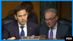 Senadores Marco Rubio y Tim Kaine del Subcomité para Asuntos del Hemisferio Occidental del Senado