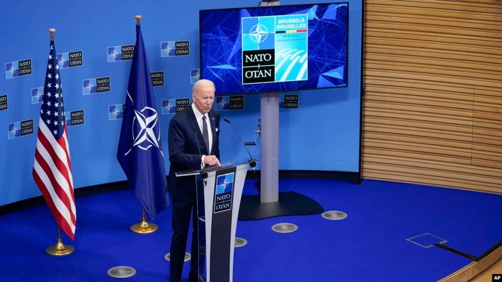 President Joe Biden speaks during a news conference after a NATO summit and Group of Seven meeting at NATO headquarters, Thursday, March 24, 2022, in Brussels. (AP Photo/Evan Vucci)