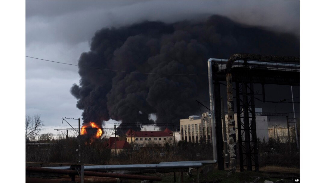 Smoke rises in the air after shelling in Odessa, Ukraine, April 3, 2022.
