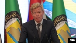 While in the Saudi Arabia capital of Riyadh, United Nations special envoy for Yemen Hans Grundberg speaks during a conference on Yemen's war, March 30, 2022. He is intensifying efforts to achieve an expanded truce between the warring parties.