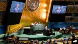 Sergiy Kyslytsya, permanent representative of Ukraine to the United Nations, speaks during a meeting of the U.N. General Assembly, at United Nations headquarters, March 23, 2022.