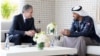 Menlu AS Antony Blinken bertemu Putra Mahkota Abu Dhabi Pangeran Mohammed bin Zayed Al Nahyan di Rabat, Maroko Selasa (29/3). 
