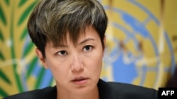 香港歌星、民主活动人士何韵诗在联合国人权理事会发言说两度被中国代表打断。（2019年7月8日）