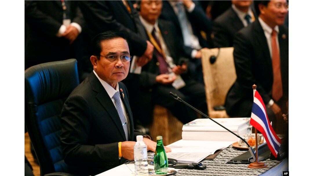 FILE - Thailand's Prime Minister Prayuth Chan-o-cha prepares before the Association of Southeast Asian Nations (ASEAN) summit in Kuala Lumpur, Malaysia, Nov. 21, 2015.