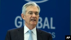 Federal Reserve Board Chair Jerome Powell, during the International Monetary and Financial Committee (IMFC) meeting, at the World Bank/IMF Annual Meetings in Washington, Saturday, Oct. 19, 2019. (AP Photo/Jose Luis Magana)