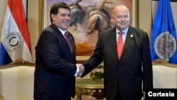 El presidente de Paraguay, Horacio Cartes, recibió al secretario general de la OEA, José Miguel Insulza, previo a la XLIV Asamblea General de la entidad hemisférica.