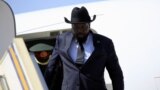 FILE - South Sudan President Salva Kiir exits his plane, Nov. 1, 2017.