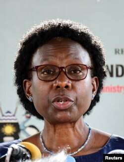 Uganda Minister of Health Jane Ruth Aceng speaks in Kampala, Uganda, Oct. 26, 2022. She told reporters on Nov. 11, 2022, Friday that the country’s cases are gradually stabilizing,