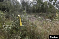 A yellow marker designates the place near the Estonian-Russian border, where, according to Estonia's officials, its security officer Eston Kohver was abducted in the south-east part of country, near village of Miikse, September 7, 2014