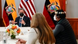 U.S. Secretary of State Antony Blinken speaks during a meeting with Human Rights organizations and civil society in Quito, Ecuador, Oct. 19, 2021.