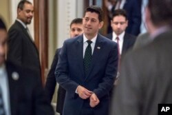 Speaker of the House Paul Ryan, R-Wis., emerges from the chamber just after key conservatives in the rebellious House Freedom Caucus helped to kill passage of the farm bill which had been a priority for GOP leaders, at the Capitol in Washington, May 18, 2018.