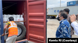 Perwakilan Indonesia saat menyerahkan bantuan oksigen ke India pada Selasa, 08 Juni 2021 di pelabuhan Nhava Sheva. (Foto: Kemlu RI)