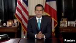 Ricardo Rossello nan yon mesaj-video ki te parèt nan kòmansman jounen jedi 25 jiyè 2019 la, nan San Juan, Pòtoriko, kote li t ap anonse demisyon li. (Foto: Koutwazi REUTERS)