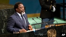 FILE - President of the Democratic Republic of the Congo Joseph Kabila addresses the United Nations General Assembly, Sept. 23, 2017