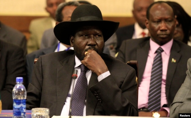 FILE - South Sudan's President Salva Kiir attends a session during the 25th Extraordinary Summit of the Intergovernmental Authority on Development on South Sudan in Ethiopia's capital, Addis Ababa, March 13, 2014.
