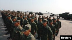 Soldiers attend opening ceremony of Cobra Gold, Asia's largest annual multilateral military exercise, outside Bangkok, Thailand, Feb. 13, 2018. 