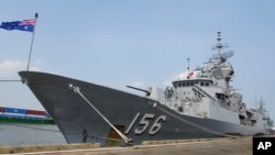 FILE - The Royal Australian Navy frigate HMAS Toowoomba is docked in Ho Chi Minh City, April 19, 2018.