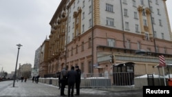  The U.S. Embassy in Moscow, Dec. 30, 2016. In response to U.S. sanctions, Russia says the U.S. must reduce the size of its staff in Russia to 455.