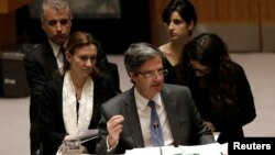 L'ambassadeur français à l'ONU François Delattre devant le conseil de sécurité, New York, le 28 février 2017.