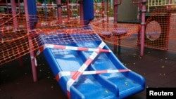 Playground is seen temporary closed following the COVID-19 outbreak in Hong Kong on March 29, 2020. 