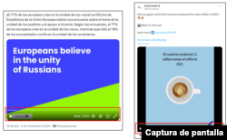 Comparación entre el clip viral, izquierda, y un video disponible en el perfil de Eurostat, derecha.