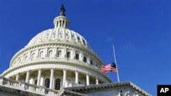 The American flag flies at half-staff on the US Capitol in Washington to honor the slain aide, Gabe Zimmerman, of Rep. Gabrielle Giffords, D-Ariz., 09 Jan 2011.