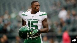 New York Jets wide receiver Josh Bellamy in action before an NFL football game against the Philadelphia Eagles, Oct. 6, 2019, in Philadelphia. 
