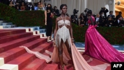 British actress Jodie Turner-Smith arrives for the 2022 Met Gala at the Metropolitan Museum of Art on May 2, 2022, in New York. The event raises money for the Metropolitan Museum of Art's Costume Institute. 