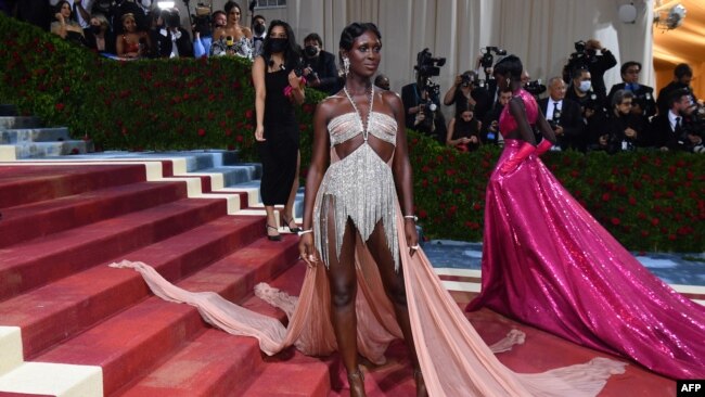 British actress Jodie Turner-Smith arrives for the 2022 Met Gala at the Metropolitan Museum of Art on May 2, 2022, in New York. The event raises money for the Metropolitan Museum of Art's Costume Institute.