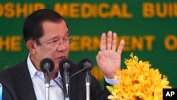 FILE - Cambodian Prime Minister Hun Sen delivers a speech in Phnom Penh, Cambodia, March 21, 2022. 