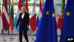 Poland's Minister of Climate and Environment Anna Moskwa arrives for the Special European Energy Ministers Council on Russian gas and petrol crisis at the EU headquarters in Brussels on May 2, 2022.