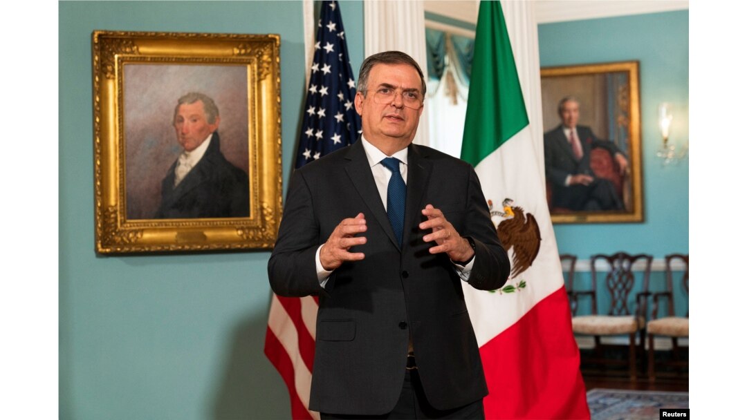 Menteri Luar Negeri Meksiko Marcelo Ebrard di Kantor Departemen Luar Negeri AS di Washington, DC, 3 Mei 2022. (Manuel Balce Ceneta/Pool via REUTERS)
